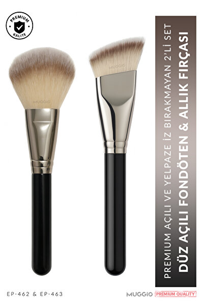 Muggio Formal 2'li Premium Düz Açılı Fondöten ve Yelpaze Allık Fırçası Yeni Nesil