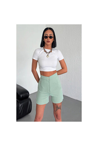 byhodi High Waist Stretchy Lycra Crepe Shorts Offering Style and Comfort Together Water Green