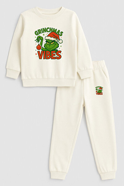 MODA 2026 Crăciun Moș Crăciun Crăciun cu imprimeu guler rotund Ecru Trening p...