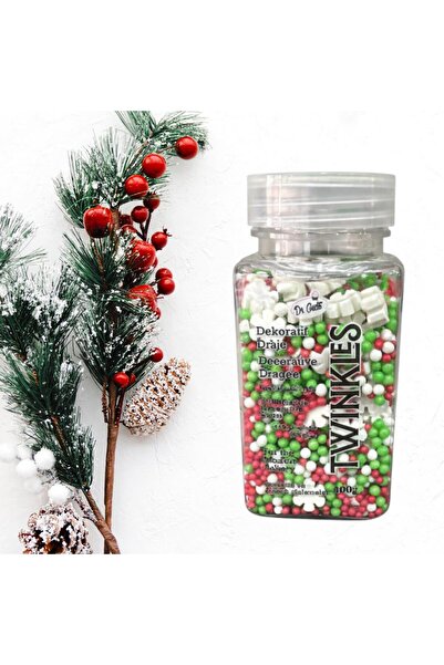 Dr. Gusto Mini Cupcake Pasta Süsleme Şekeri Kar Taneli Yeşil & Kırmızı 100 g – Yılbaşı Konsept Dekoru
