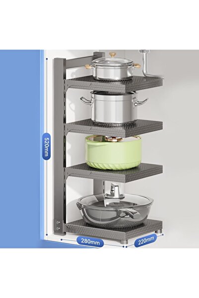 Generic 4-Tier Adjustable Pots & Pans Organizer Rack - Heavy-Duty Pot & Lid Holder