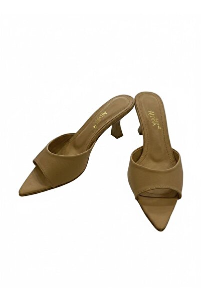 Aldina Nucci Genuine Cowhide Leather Pointed Toe Women's Thin Heeled Slippers