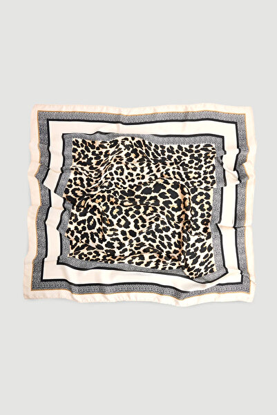 Gusto Leopard Patterned Large Scarf - Beige