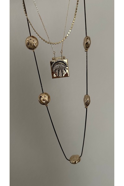 mibrillo Black snake chain, crush chain and eye plate necklace 3-piece neckla...