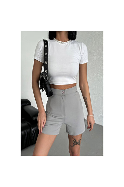 byhodi High Waist Stretchy Lycra Crepe Shorts Offering Style and Comfort Together Gray