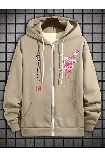 ANUSHKA Unisex Sakura Japanese Printed 3 Thread Ş Fleece-Lined K Hooded Tracksuit Set