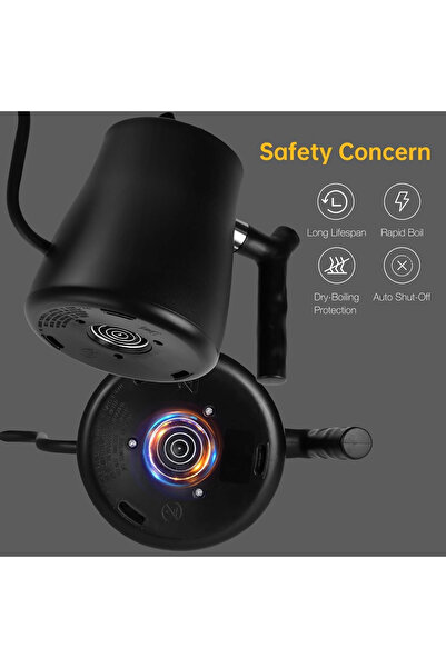 Primo Plus Electric kettle with a curved spout for pouring coffee and tea, made of stainless steel, with automatic shut-off and constant temperature control.