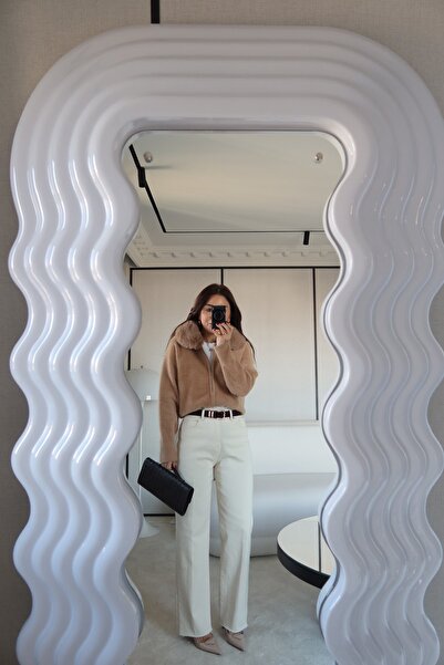 Özge Özgenç Suede Jeans with Cut-Out Legs and Belt