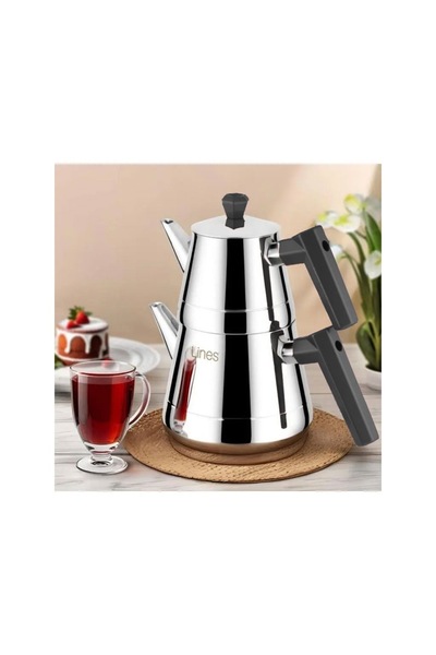 Lines Yonca L-3064 Pyramid Medium Size Steel Teapot Bakelite Black