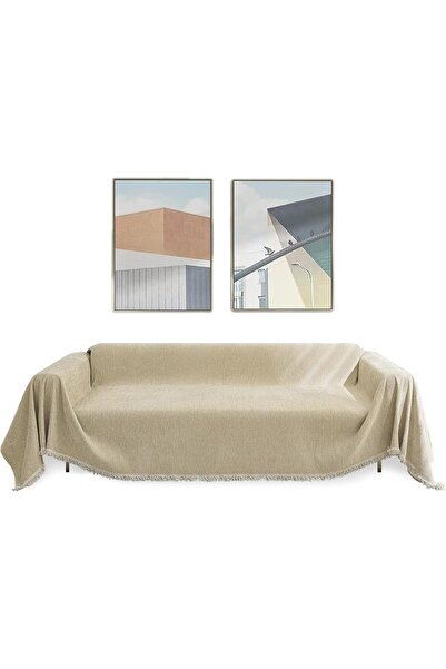 INFOSUN Chenille Sofa Slipcover with Tassels (Khaki, 71 x 103 in)