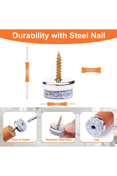 VABNEER Pack of 50 Felt Furniture and Floor Protectors with Screw, 18 mm Diameter