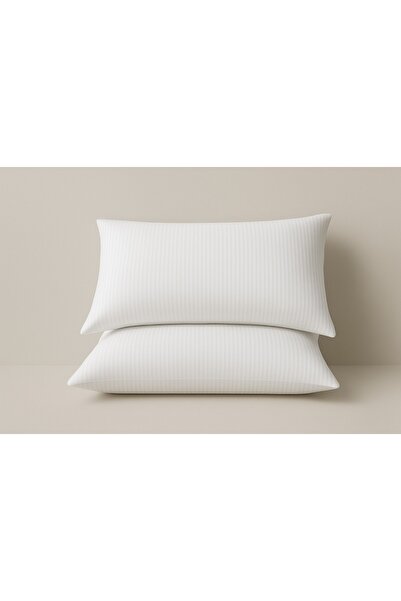 Taç 100% Cotton Satin White Color 2-Piece Pillowcase with Thin Vertical Line Detail 50X70 cm