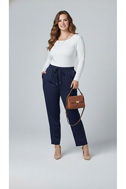 Koza Butik Women's Plus Size Elastic Waist High Waist Double Crepe Trousers 6303-25