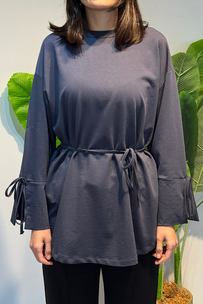 Lale Butik Sweat Tunic with Cuff and Waist Tie Detail 3066 Anthracite