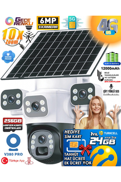 MPIA Aurora 3 Kameralı 6MP 4K 4G 24GB Sim Kart Hediye Güneş Panelli Solar 360...