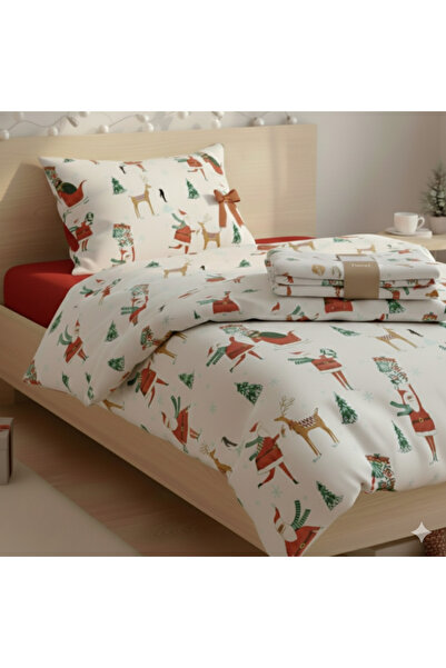 ELEGANCEHOME Flannel, New Year, 100% Cotton, Single Duvet Cover Set