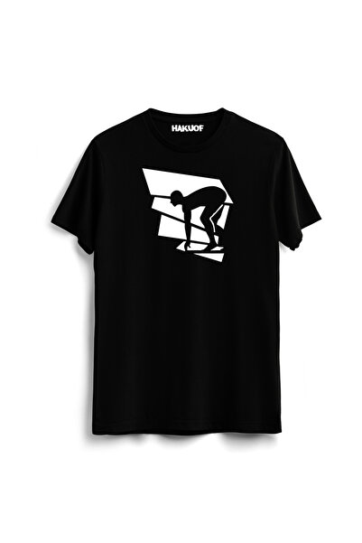 hakuof Tricou din bumbac pentru înot cu imprimeu Swimming Printing