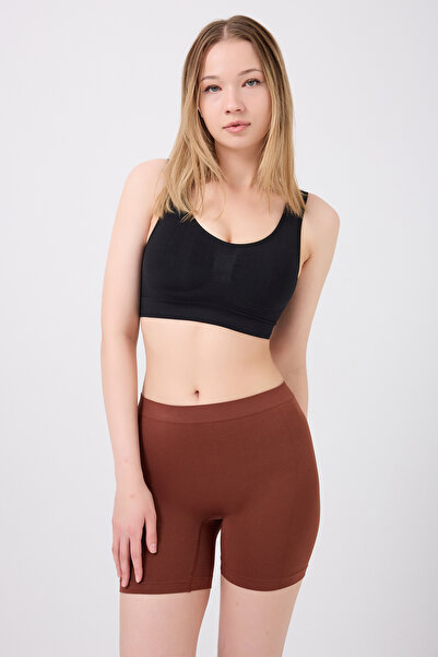 MİSTİRİK Pereto Model Soft Fabric Non-Marking Body-Hugging Sports Shorts Coffee Color