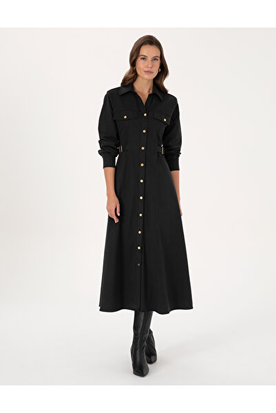 Pierre Cardin Siyah Regular Fit Dokuma Elbise 50313302-VR046