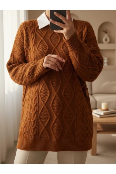 Vaniza Standard Size Honeycomb Patterned Knitwear Tunic Sweater