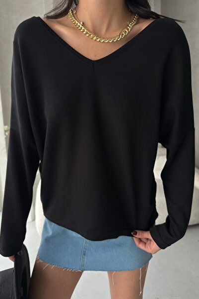 BEJNA Women's V-Neck Backless Soft Modal Textured Flowy Blouse