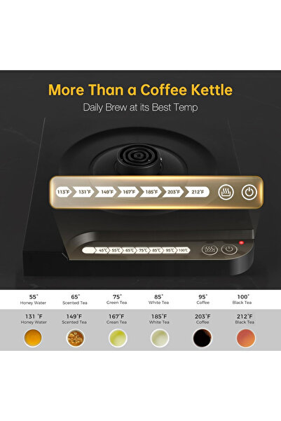 Primo Plus Electric kettle with a curved spout for pouring coffee and tea, made of stainless steel, with automatic shut-off and constant temperature control.