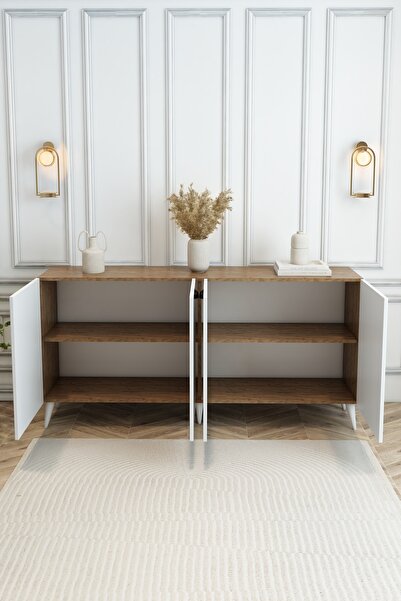 izcodesign Country Model 4 Kapaklı Konsol MDF Membran Kapaklı Portmanto Ayakkabılık Çok Amaçlı Organizer