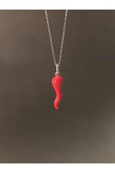 TREND Kırmızı İtalyan Boynuzu Cornicello Kolye, 925 ayar gümüş İtalyan Nazarlık Kolye, Biber Kolye