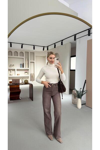 Sezgi Tekin Blugi spălați maro din seria Premium tiv nefinisat