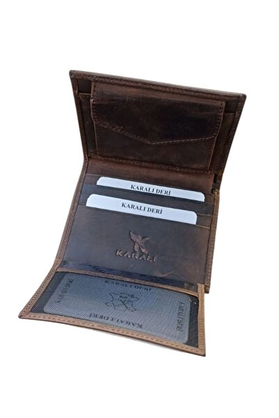 Karalı Deri Men's Genuine Leather Wallet Brown Classic Vertical Model Coin Card Holder
