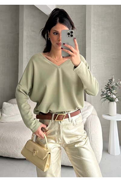 BEJNA Women's V-Neck Backless Soft Modal Textured Flowy Blouse