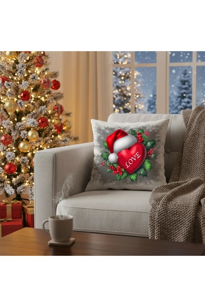 MİNOZA Husă decorativă pentru pernă cu inimă de dragoste și pălărie de Crăciu...