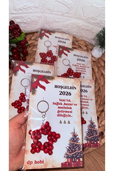 DP Tasarım Evi 5 قطع من سلسلة المفاتيح كهدية لبطاقة السنة الجديدة - خشبية حمر...
