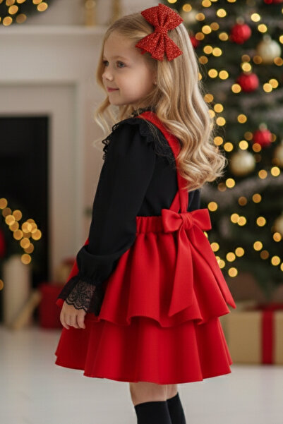 Parla Kids Girl's Helen Red Suspender Tie Gilet October 29Th Dress Black Lace Long Sleeve Blouse Evening Dress Set