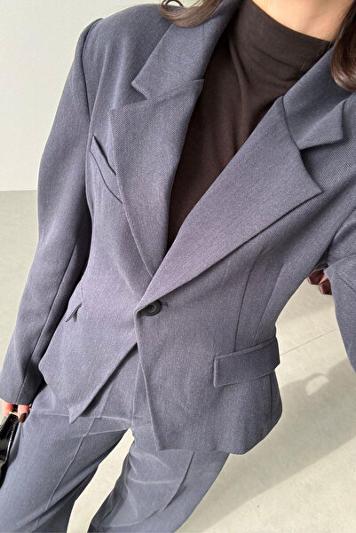 My Blog Navy Blue Sleeveless Double Suit with Waist Tie - 9480