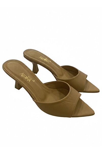 Aldina Nucci Genuine Cowhide Leather Pointed Toe Women's Thin Heeled Slippers