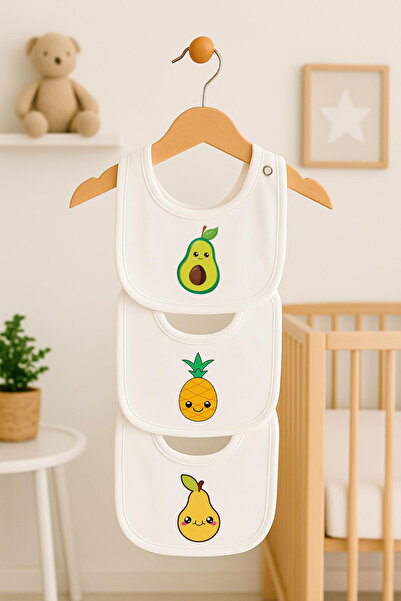 Bebe wini مريلة أطفال مكونة من 3 قطع مصنوعة من القطن الممشط بنسبة 100% بطبقة مزدوجة ونقشة فواكه