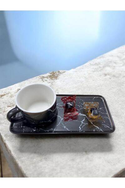 OEM Set 2 Cani cu Farfurioare Dreptunghiulare – Model Marmura Neagra, Design ...