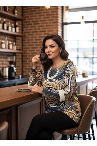 AGORATEKSTİL Women's Original Italian Patterned Digital Angora Sweater