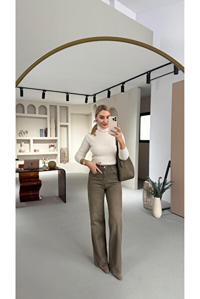 Sezgi Tekin Premium Series Raw Hem Khaki Washed Jeans