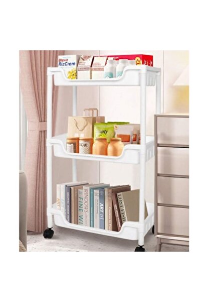Boxely White Mobile Shelf with Wheels, 3 PP Shelves, 89x42x69 cm, 15 kg Capacity