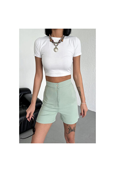 byhodi High Waist Stretchy Lycra Crepe Shorts Offering Style and Comfort Together Water Green