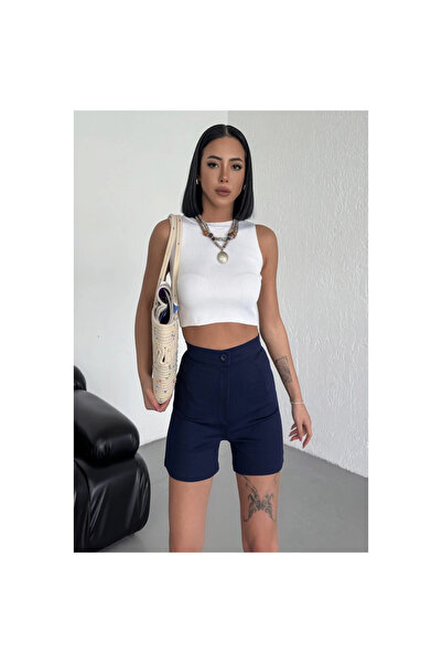 byhodi High Waist Flexible Lycra Crepe Shorts Offering Style and Comfort Together Navy Blue