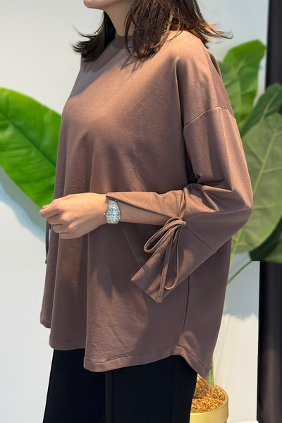 Lale Butik Μπλούζα με λεπτομέρεια με κορδόνια στη μανσέτα και τη μέση 3066 Mink