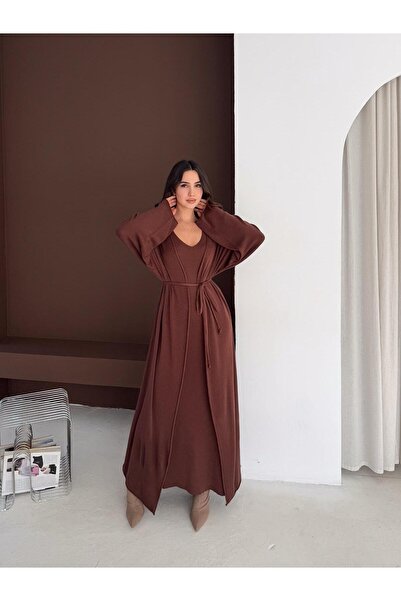 LAVRE V YAKA Elbise ve Hırkalı Triko Takım