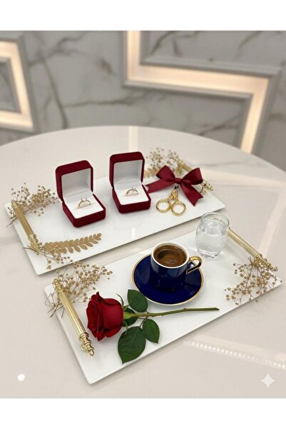 Mirsa Global Dekoratif İkili Söz Tepsisi Nişan Tepsisi Damat Kahve Tepsisi