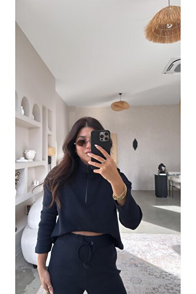 Buket Teke Dark Navy Blue Half Zipper Corded Fabric Basic Set