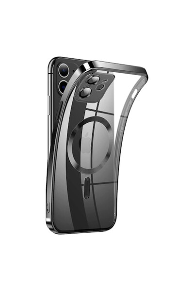 PlanetPhone Husa pentru iPhone 12, tip MagSafe, Neagra, silicon, transparenta...