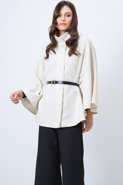 Trend Alaçatı Stili Women's Beige Mock Neck Button Belted Poncho Vs01652