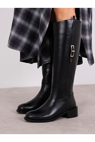 ECENİN BUTİĞİ Zirya Siyah Hakiki Deri Kadın Çizme